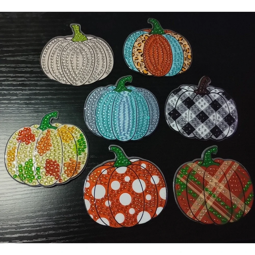 Set Of 7 Diamond Painted ‎ Fall Halloween Pumpkin Magnets - Set 1